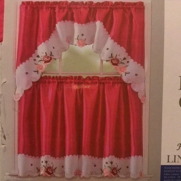 3PC Stella Embroidery Kitchen Curtain Set New - Picture 2 of 2